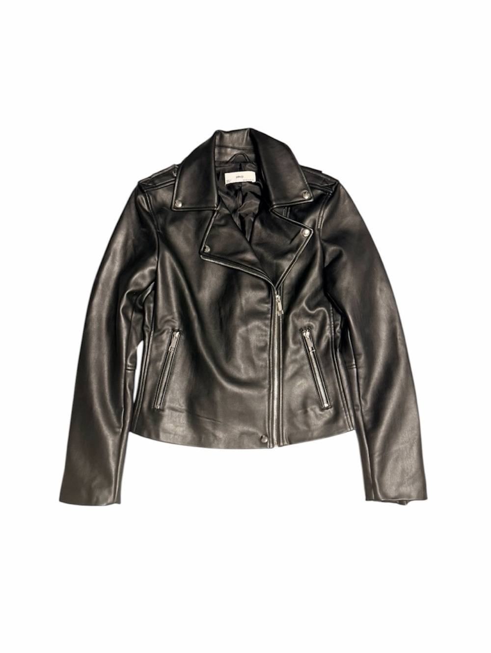 Mango Black Leather Asymmetric Biker Jacket